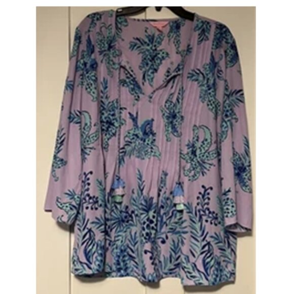 Lilly Pulitzer Size XL MARILINA TUNIC TOP Light Lilac Verbena Jungle Path - Picture 4 of 4